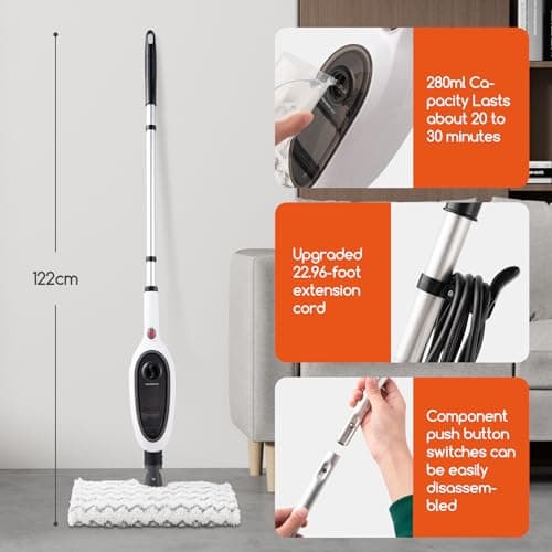 REECOO Steam Mops for Floor Cleaning, Unique Double-Sided Flip Design, 15 Seconds Fast Heating，10-in-1 Steam Cleaner for Kitchen, Living Room Wood Floor Tile Cleaning 8