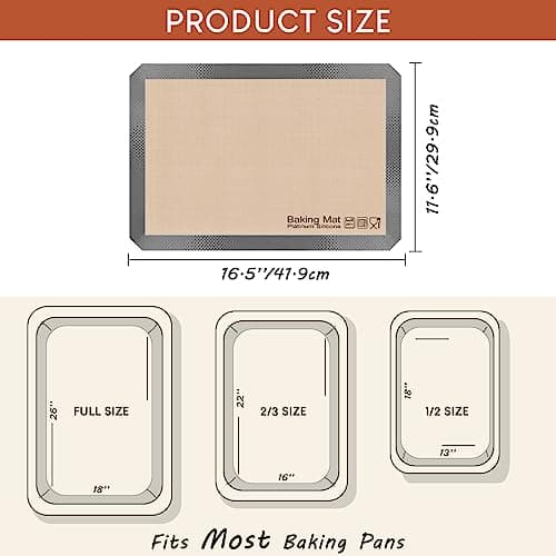 Silicone Baking Mat, Sopito Food Safe Silicone Baking Sheet, Heat Proof 480℉ Cooking Mat, Length 16.5 in Width 11.6 in, 2 PCS-Grey 8