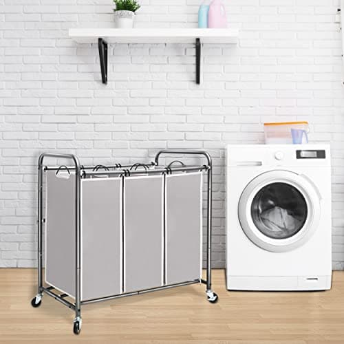 STORAGEIDEAS Laundry Sorter Hamper with Wheels, Heavy-Duty Laundry Sorter Rolling Cart, Lockable Wheels and Removable Bags, 3 Sections, Grey 7