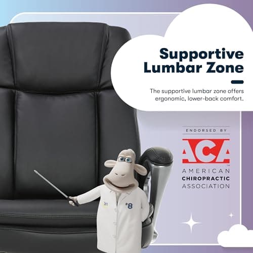 Serta Fairbanks Big and Tall Executive Office Chair - Ergonomic High Back Computer Desk Chair with Lumbar Support, Memory Foam Seat Cushion, Padded Armrests, Bonded Leather, 350 lb Capacity - Black 9