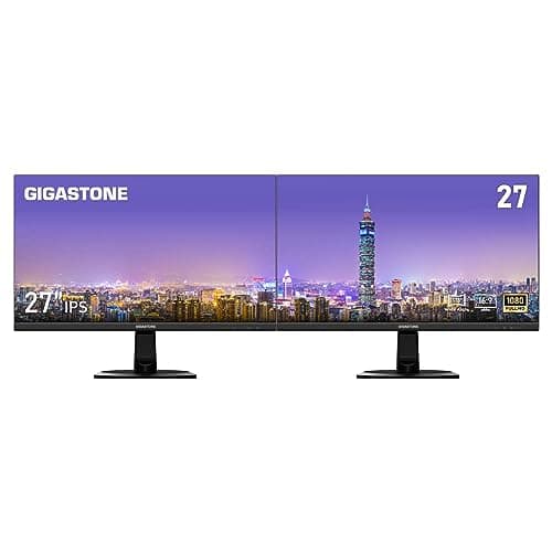 Gigastone 27 inch IPS LED Back Light Monitor 2-Pack 75Hz FHD 1920 x 1080, 178° Wide View Frameless, Dual Monitor, 5ms, Built-in Speakers, Eye Care Technology, Ergonomic Tilt VESA Mount, HDMI VGA