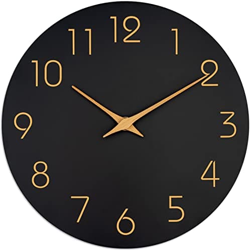 Mosewa Wall Clock 8 Inch Black Battery Operated Silent Non Ticking Simple Minimalist Rose Gold Numbers Decorative for Bedroom Living Room Kitchen Home Bathroom Office