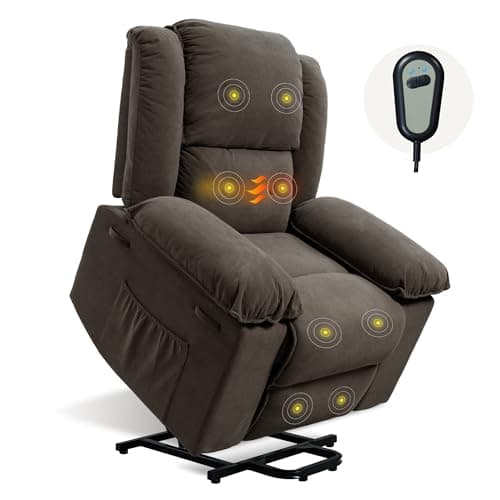 FLEXISPOT XL2 Power Lift Recliner Chair for Elderly, Electric Reclining Sofa Chair for Adults with Massage and Heat, Brown Fabric Lift Chair with Side Pockets for Living Room, Bedroom