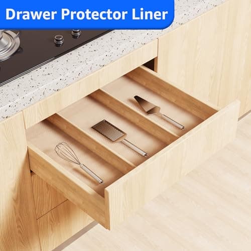 PABUSIOR Clear Cabinet Shelf Liner: Waterproof Bathroom Drawer Mat 17.7 x 96 Inch - Protector Kitchen Cupboard Liners for Closet Pantry Shelves - Easy to Cut Translucent Refrigerator Mats 3