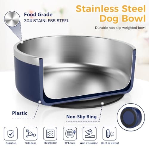 IKITCHEN Dog Bowl for Food and Water, 40 Oz Stainless Steel Pet Feeding Bowl, Durable Non-Skid Double Wall Insulated Heavy Duty with Rubber Bottom for Medium Large Sized Dogs (40 Ounces/5 Cup, Blue) 5