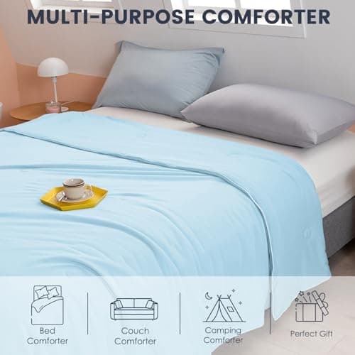 BUWOLER Dual-Sided Cooling Comforter Twin Size, Washable Lightweight Cooling Blanket for Hot Sleepers and Night Sweats, All-Season Soft Microfiber Summer Down Alternative Quilt Twin, Blue 6