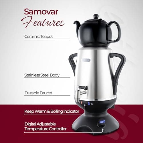 ETHNIQ - Electric Samovar | 3.2L Stainless Steel Tea Maker | Adjustable Temperature Controller | Boil Dry & Auto Shot-off | 1.2L Porcelain Teapot | Turkish, Persian, Russian Tea Kettle (Black) 7