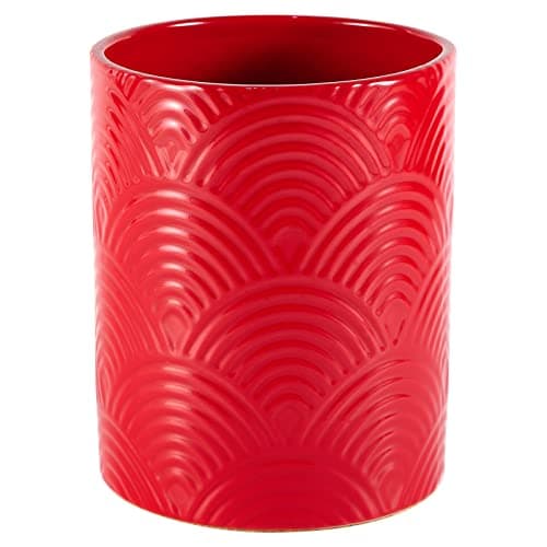 MEIGUI Ceramic Kitchen Utensil Holder, Utensil Crock Large Utensils Holder for Kitchen Decor, Cooking Tool Utensils Caddy for Countertop, Sector Red