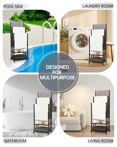 ZOES HOMEWARE Heavy Duty Pool Towel Rack for Outdoor | 3 Tier Free Standing Towel Rack with 2 Storage Shelves | Anti-Rust Stand Rack for Outdoor,Pool &Bathroom | Black, 41"x16"x12" 6