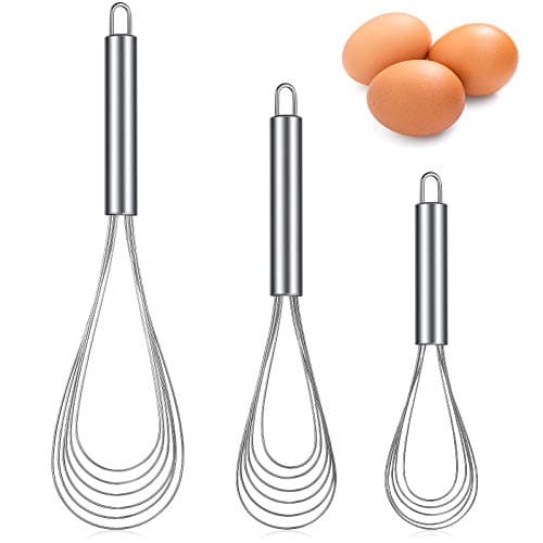Patelai 3 Pieces Stainless Steel Kitchen Flat Whisk Set Stainless Steel Flat Wire Egg Utensils Whisk for Cooking Blending Whisking Beating(8 Inch,10 Inch,11.6 Inch)