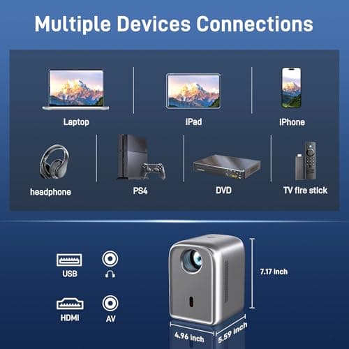 Mini Portable Projector with WiFi and Bluetooth, Outdoor Projector 1080P HD Support, 15000 Lumen, Movie Projectors for Outdoor Use, Home Theater, Bedroom, Wireless to iPhone, ipad, Speaker, Fire Stick 7