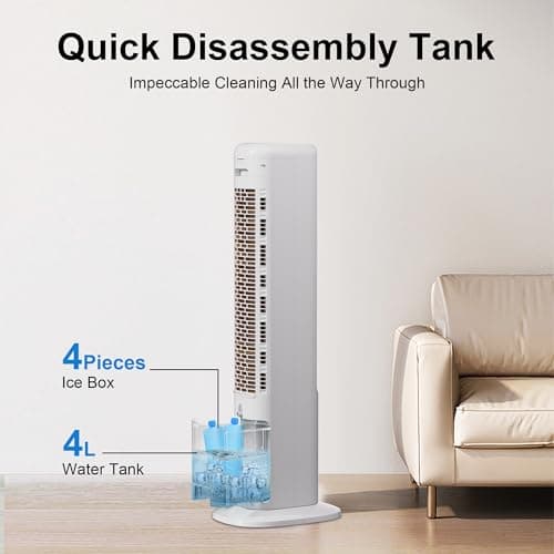 Windowless Portable Air Conditioner, 41 Inch Cooling Fans that Blow Cold Air, 3-in-1 Tower Fan with Remote, 3 Speeds, 120° Oscillation Swamp Cooler, 12H Timer Evaporative Cooler for Bedroom Indoor Use 5