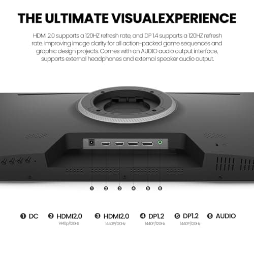 CRUA 27 Inch Gaming Monitor, QHD 1440P 120Hz IPS Computer Monitor, 120% sRGB, AMD Freesync, HDMI 2.0 & Displayport 1.2, Low Blue Light, Support Wall Mountable Installs/Tilt Adjustable-Black 7