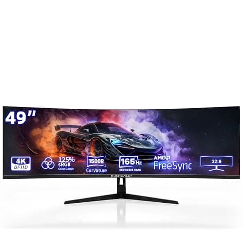 49 Inch Curved Ultrawide Gaming Monitor, 4K (3840x1080P), 165Hz, HDR10 1500R, 32:9, AMD FreeSync, 125% sRGB, Computer Monitor, HDMI/DP VESA100*100mm Black