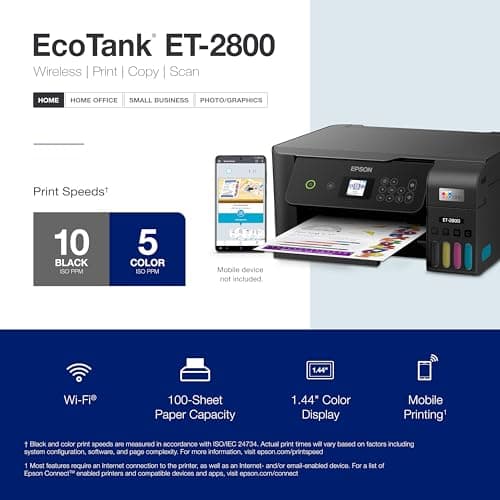 Epson EcoTank ET-2800 Wireless Color All-in-One Cartridge-Free Supertank with Scan and Copy, The Ideal Basic Home Printer - Black 5