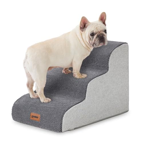 ZOMISIA Pet Stairs for Small Dogs 15.7" H - Dog Stairs for Couch and Bed, 35D Foam Dog Steps Ramp with Non-Slip Bottom Grey, 3 Steps