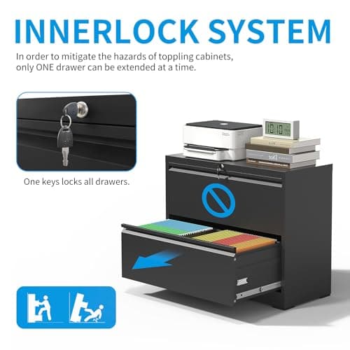 EKJ 2 Drawer Lateral File Cabinet with Lock, Metal Lateral Filing Cabinet for Home Office, Steel Wide Horizontal Filing Cabinets for Letter/Legal/A4/F4 Hanging Files (Black) 6