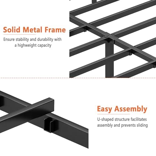 DIIYIV Queen Bed Frame-Classic Metal Platform Bed Frame,Mattress Foundation with Steel Slat Support,Under Foundation Storage,No Box Spring Needed, Easy Assembly, Queen Size 8