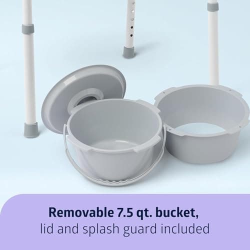 Dr. Dunley 3-in-1 Bedside Commode Chair – Steel Folding Frame, 7.5 QT Bucket, 350 lb Weight Capacity, Clip-On Toilet Seat, Bathroom Safety Aid for Seniors, Tool-Free Assembly – Gray 6