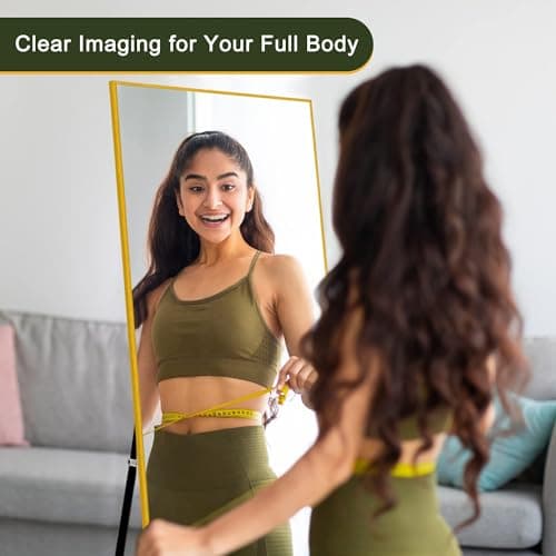 NicBex Full Length Mirror, 56"x19", Aluminum Alloy Frame Full Body Mirror with Stand, Gold - Free Standing, Leaning Against Wall or Wall-Mounted, Best for Bedroom Living Room Dressing Room 7