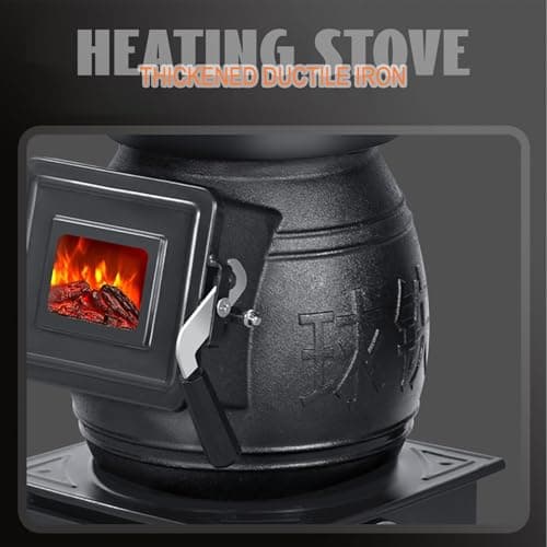 Indoor Wood-Burning Stove with Cast Iron Build, Compact Heating Unit for Cabins & Tents, Portable Cookstove and Furnace Standard Set 14.5" L × 14.5" W × 22.4" H (37×37×57 cm) 7