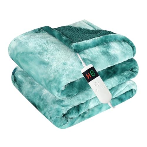 Cushious Electric Heated Blanket Throw 50''x60''Size Faux Fur Heating Blanket 10 Heating Settings, 1-8h Timer & Overheat Protection, Machine Washable, Soft Flannel and Sherpa Full Body Warmth