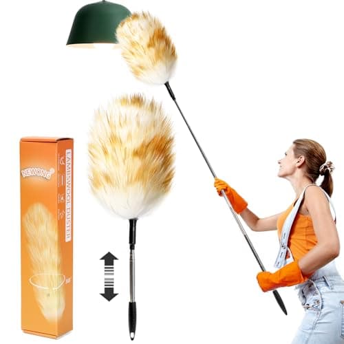 NEWONG Extendable Lambswool Duster 30-55inch with Aluminium Alloy Handle, Natural Long Feather Duster for Cleaning Fans, Ceiling, Bookshelevs, for Home&Office
