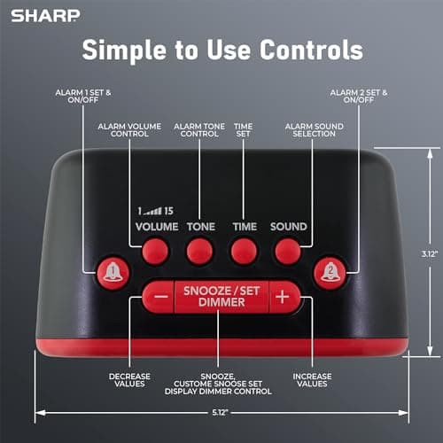 Sharp Big Bang Super Loud Alarm Clock for Heavy Sleepers, 115dB Extreme Wake-Up Alarm, Dual Alarms, 6 Wake Sounds, Large Red LED Display, Dimmer Control & Battery Backup, Bedroom Clock 4