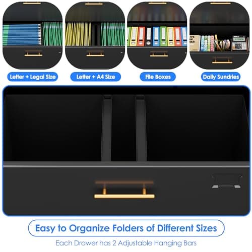 GangMei 2 Drawer Lateral File Cabinet with Lock, Metal Filing Storage Cabinet with Locking Doors and 2 Adjustable Shelves for Home, Office, School, Fits A4/Letter/Legal Size Folders, Assembly Required 5