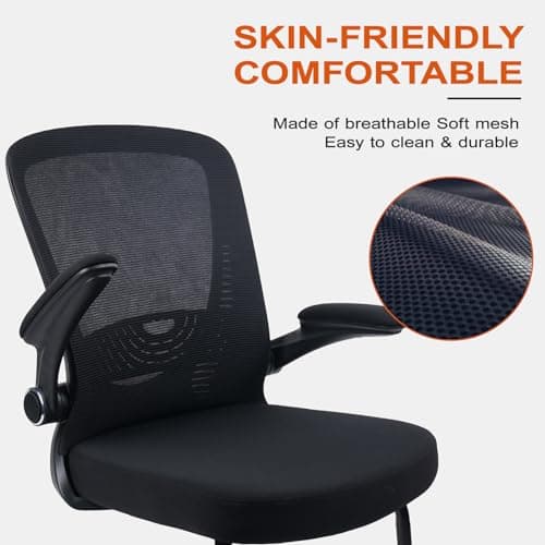 CLATINA Waiting Room Chairs with Flip Up Arms and Adjustable Lumbar Support, Office Guest Chairs & Reception Chair for Conference Room, Breathable Mesh Black Desk Chair No Wheels for Elderly 6