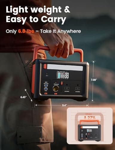 Portable Power Station 600W (1200W Surge), 299Wh Small Lightweight Portable Power for Camping & Spring Outdoor Use, Battery Backup Safe for Indoor Blackouts, 2 AC Outlet, 140W USB-C Fast Charging 5
