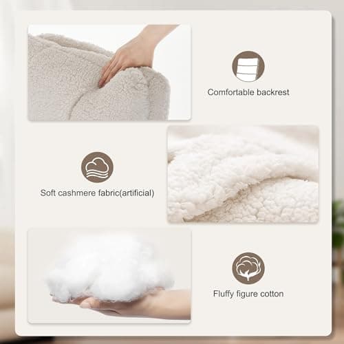 IWMH High-Back Home Office Chair,Upholstered Desk Chair with Armrests,Height Adjustable Armchair with Wheels, Swivel Office Desk Chair, Ergonomic Computer Task Chair, Leisure Armchair Cashmere(White) 7