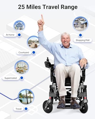 Electric Wheelchair for Adults and Seniors, 25 Miles Longer Range, Foldable Power Wheelchair, 500W Dual Motors Mobility Scooter, Compact All Terrain Motorized Wheelchair, Intelligent Folding 5