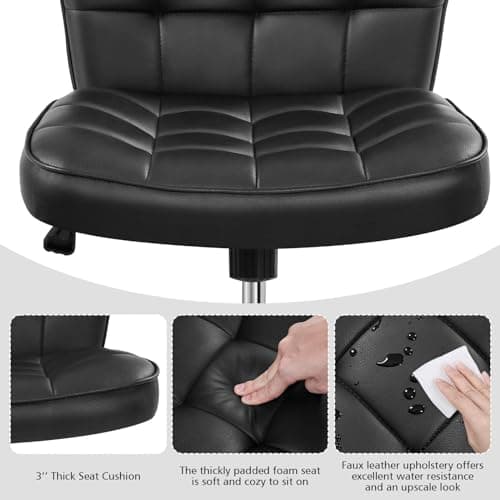 Yaheetech Modern Tufted Armless Desk Office Chair Faux Leather Upholstered Computer Chair with Adjustable Seat Height and Rolling Wheels for Home/Office, Black 7