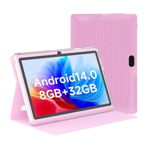 HOTTABLET Tablet 7Inch Android 14.0 with Protective Case, 8GB(3+5GB Expand) RAM+ 32GB ROM, IPS Screen, Dual Camera, Bluetooth 5.0 WiFi Tab (Pink)