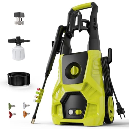 Electric Pressure Washer - 4800 PSI, 3.0 GPM High Power Washer Electric Powered with 35FT Power Cord, 4 Nozzles, Foam Cannon for Cleaning Cars, Driveways, Patios, Gardens, and Outdoor Surface, Green