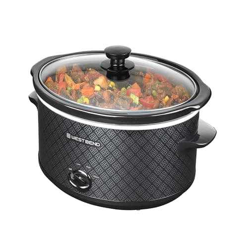 West Bend Slow Cooker 4-Quart Manual Crockery Style with Dishwasher Safe Oval Ceramic Crockpot and Glass Lid Two Temperature Settings Plus Keep Warm, 210-Watts, Black 7