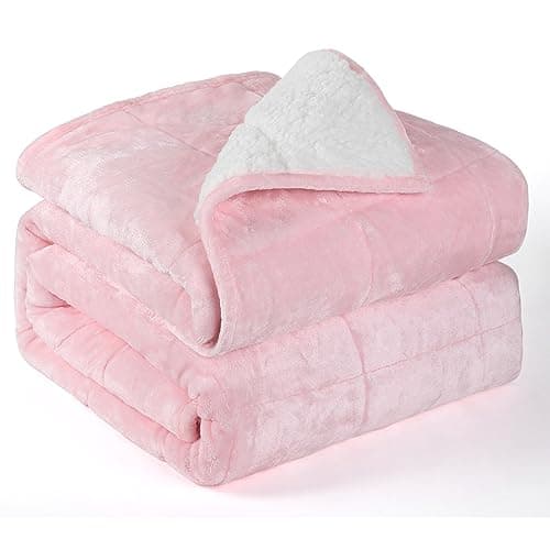 Alomidds Weighted Blanket Queen Size 15lbs 60x80 inches, Sherpa Weighted Blankets for Adults,Fluffy Warm Sherpa & Cozy Soft Flannel Thick Heavy Blanket for All-Season with Glass Beads, Pink