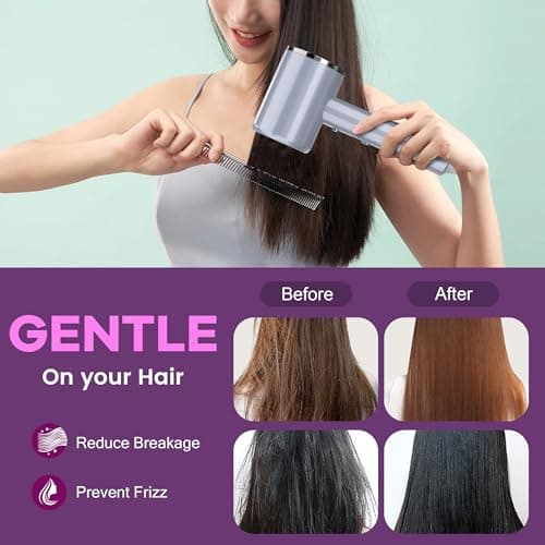 Hair Dryer Professional Ionic Blow Dryer Fast Drying for Women Men Kids, Hair Dryer Lightweight Portable Travel Hairdryer Styling Tools & Appliances with Styling Nozzle Reducing Frizz (Grey) 5