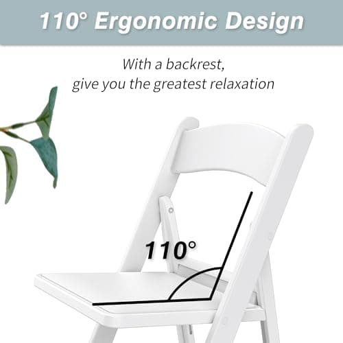 Allpop Resin Folding Chair with Vinyl Padded Seat, 550LB Capacity, Commercial Chair Set for Party Wedding Picnic Events, White 6