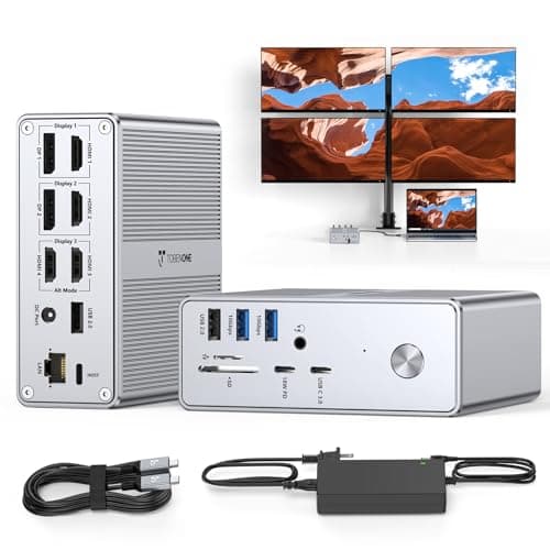 TobenONE Quad Monitor Docking Station with 4 HDMI, 18-in-1 DisplayLink Docking Station with 120W Charger, Dock for Thunderbolt 4/3 Laptops, USB-C Windows, MacBook(4 USB, 2 USB-C, Ethernet,SD/TF,Audio)