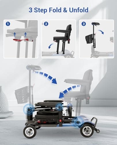 Mobility Scooters for Adults,Ultra Lightweight 36Lbs Folding Electric Powered Scooter for Senior 22 Miles Long Travel Range w/2 Lithium Batteries All Terrain Motorized Scooter Airline Approved 8