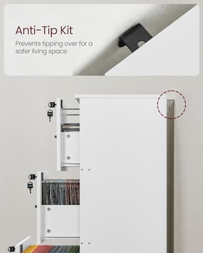 VASAGLE 3-Drawer Vertical File Cabinet, Filing Cabinet for Home Office, Printer Stand, with 3 Lockable Drawers, Adjustable Hanging Rail, for A4 and Letter-Size Files, Cloud White UOFC055W14 7