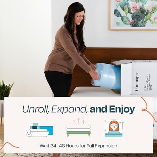 Linenspa Memory Foam Mattress Topper, Queen Size - 2 Inch Gel Infused Memory Foam - Plush Feel - Cooling and Pressure Relieving - CertiPUR Certified 6