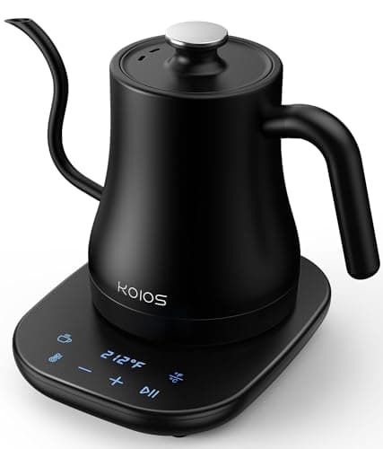 KOIOS Gooseneck Electric Kettle with ±1℉ Temperature Control & Mute Mode, 0.8L Pour Over Kettle for Coffee & Tea, 1200W Quick Heating Stainless Steel Water Boiler with 4Hrs Keep Warm, Matt Black