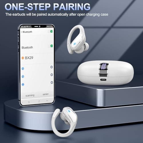 Wireless Earbud Bluetooth 5.4 Headphones 75Hrs Playtime, 2025 Bluetooth Earbuds Deep Bass Noise Cancelling Mic, Over Ear Bud with Sport Earhooks, IP7 Waterproof Earphones Button Control, USB-C White 7