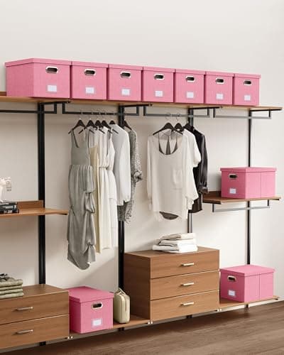 Oterri File Organizer, File Box, File Cabinet for Letter File Folder Storage, Portable Storage Bins with Lids for Office/Decor/Home, 1 Pack, New-pink-Box only 7