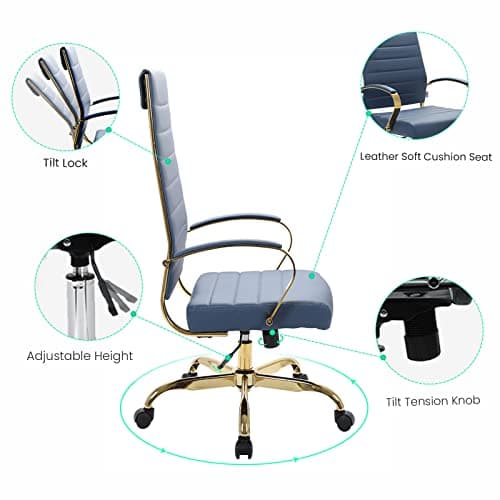 LeisureMod Modern High-Back Leather Office Chair - Swivel & Adjustable Executive Desk Chair with Gold Frame, Ergonomic Design for Home & Office (Navy Blue, Single) 8