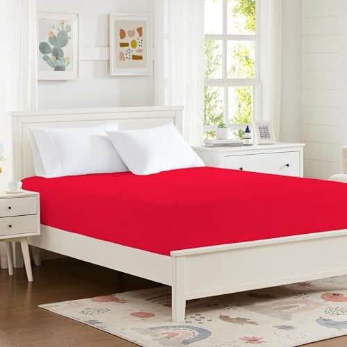 Hotella 100% Microfiber 60"x80" Queen Size Fitted Sheet Only, Hotel Quality Deep Pocket Bottom Sheet, Up to 14" Bedding Matress Protector, Machine Washable and Non-Fade, Stay in Place, RED