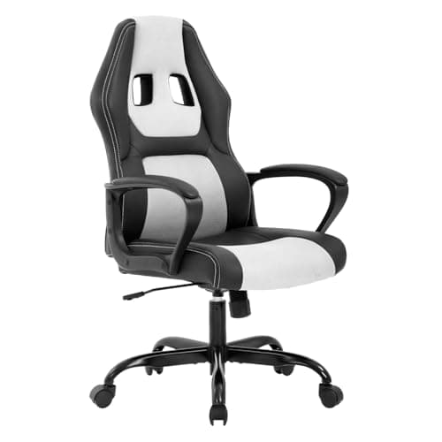 MGHH Computer Gaming Chair Office Ergonomic PC Chair Racing Chairs Writing Working High-Back PU Leather Swivel Adjustable Height Executive Chairs,White